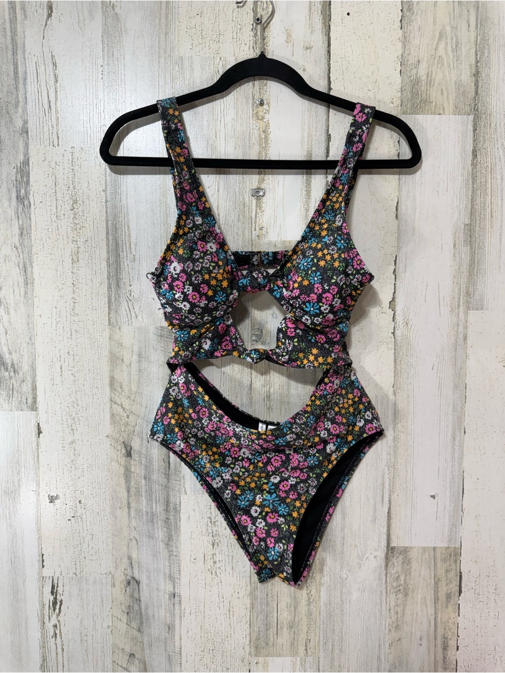 Celebrity Pink Glittering Floral Cutout One-Piece Swimsuit Bows - Picture 3 of 16